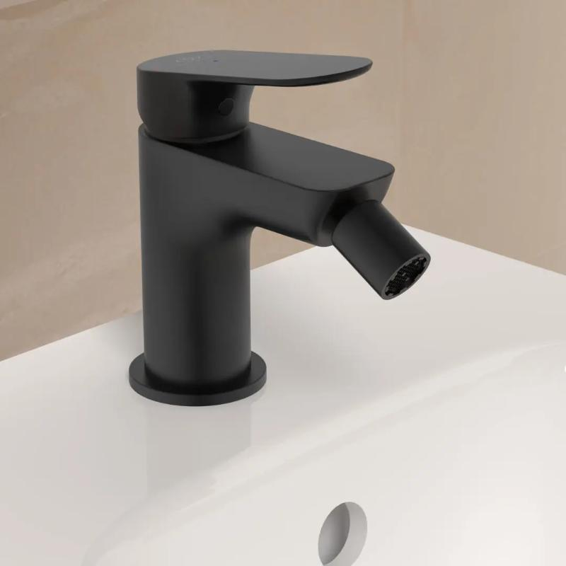 Baterie de bideu Ideal Standard, Ceralife O, cu ventil Click-Clack, negru mat